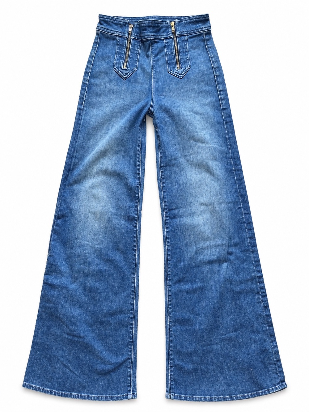 Mother The Double Zip Roller 26 Squeeze It Medium Wash Indigo Wide Leg Denim